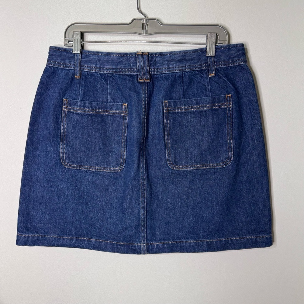 LOFT Patch Pocket Button Front Denim Mini Skirt in Deep Indigo Wash Size 10 - Picture 6 of 12